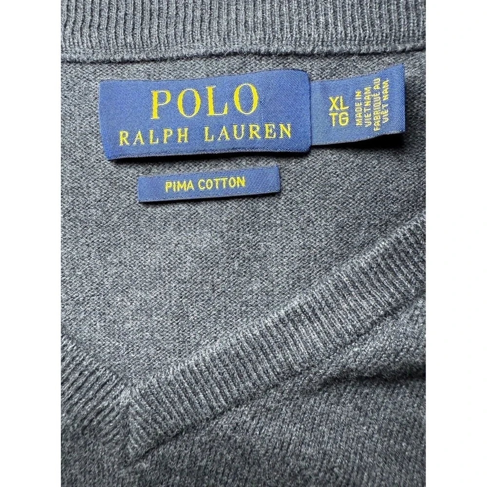 Ralph Lauren V Neck Sweatershirt Mens XL Dark Gray Pima Cotton
